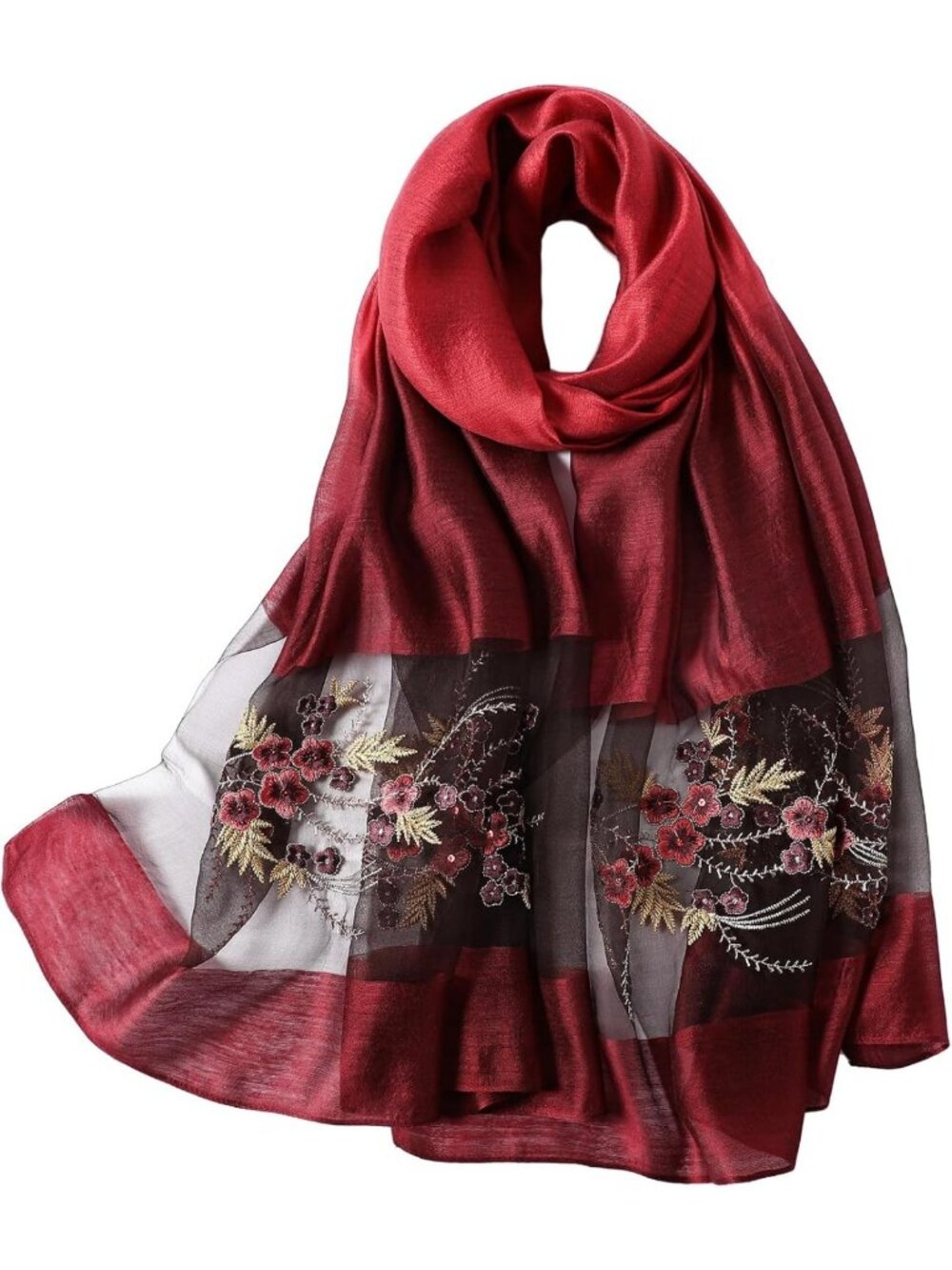 Chic Embroidered Silk Blend Scarf - 75x28 Inches Stylish Shawl & Wrap